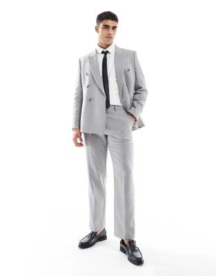 ASOS DESIGN - Pantaloni da abito dritti in misto lana grigi con intreccio a cesto - view 1