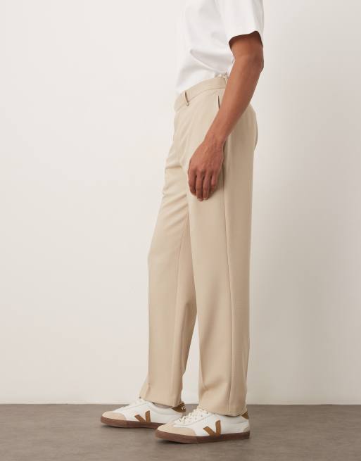 ASOS DESIGN - Pantaloni da abito dritti in misto lino color pietra , 3 di 5