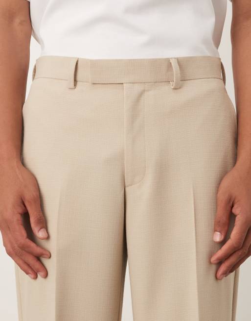 ASOS DESIGN - Pantaloni da abito dritti in misto lino color pietra , 4 di 5