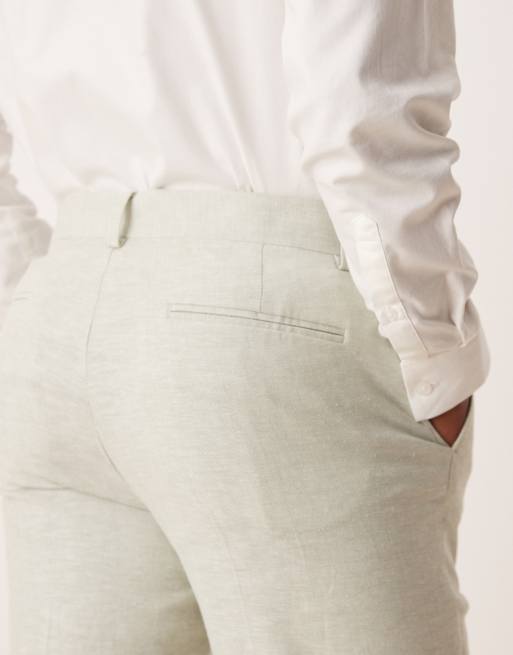 ASOS DESIGN - Pantaloni da abito dritti in misto lino verde menta, 3 di 5