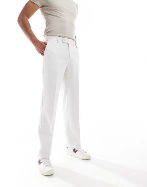 ASOS DESIGN - Pantaloni da abito dritti in tessuto a nido d'ape bianco - view 1