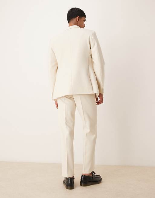 ASOS DESIGN - Pantaloni da abito dritti in tessuto pesante color crema, 3 di 5