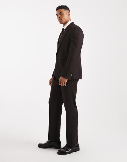 ASOS DESIGN - Pantaloni da abito dritti marrone scuro con motivo gessato, 3 di 5
