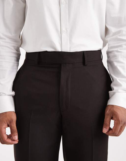 ASOS DESIGN - Pantaloni da abito dritti marrone scuro con motivo gessato, 4 di 5