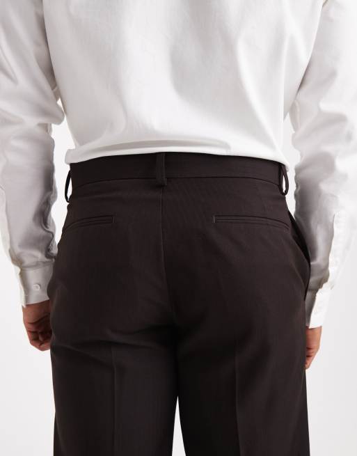 ASOS DESIGN - Pantaloni da abito dritti marrone scuro con motivo gessato, 5 di 5