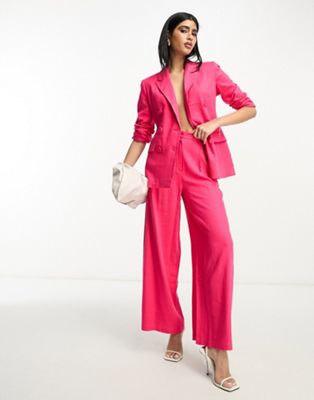 ASOS DESIGN linen wide leg suit trousers in hot pink - ASOS Price Checker