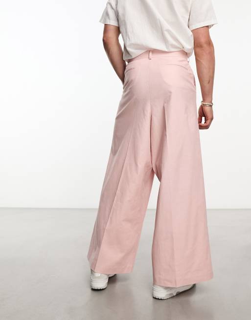ASOS DESIGN - Pantaloni da abito in misto lana rosa con fondo super ampio, 4 di 5