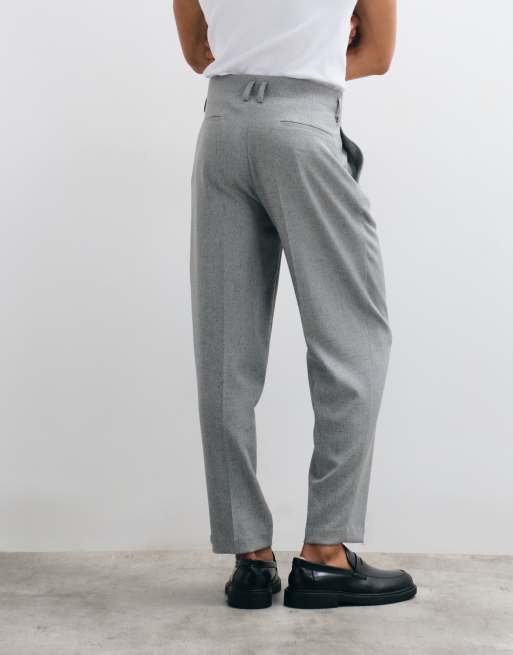 ASOS DESIGN pantaloni da abito oversize affusolati con piega in grigio sale e pepe, 3 di 5