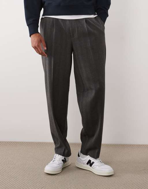 ASOS DESIGN - Pantaloni da abito oversize affusolati grigi con motivo a spina di pesce, 2 di 5