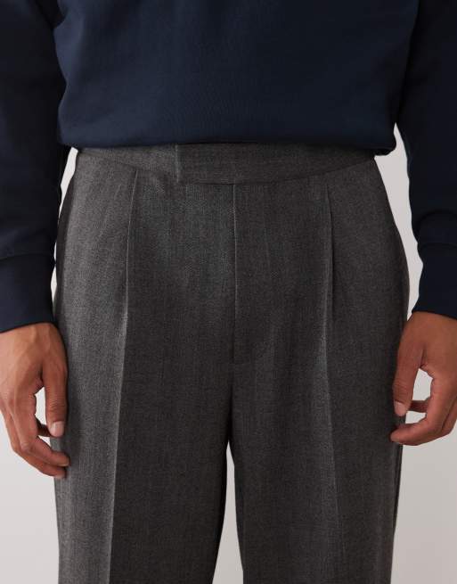 ASOS DESIGN - Pantaloni da abito oversize affusolati grigi con motivo a spina di pesce, 4 di 5
