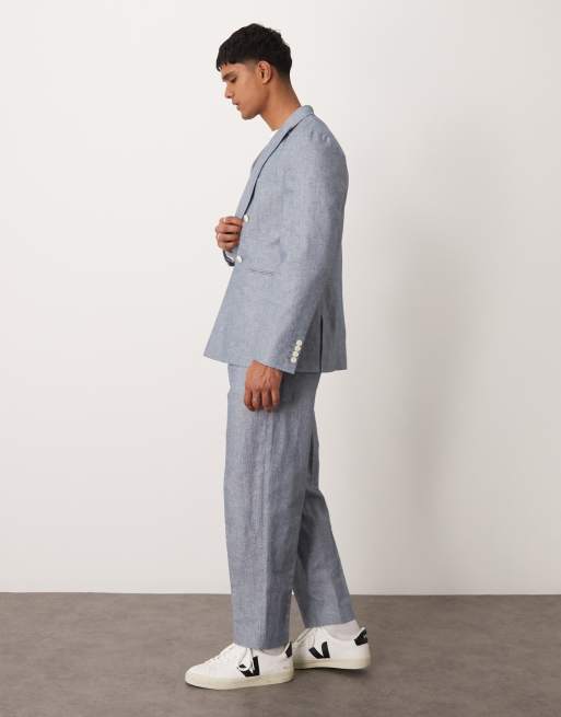 ASOS DESIGN - Pantaloni da abito oversize affusolati in lino color indaco a righe