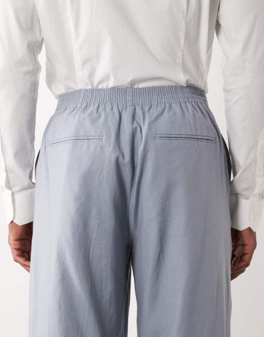 ASOS DESIGN - Pantaloni da abito oversize affusolati in misto lino blu, 5 di 5
