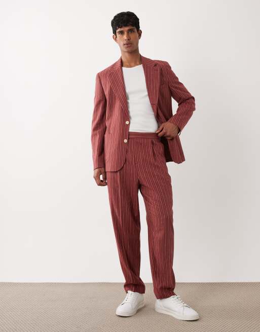 ASOS DESIGN - Pantaloni da abito oversize affusolati in misto lino color terracotta a righe