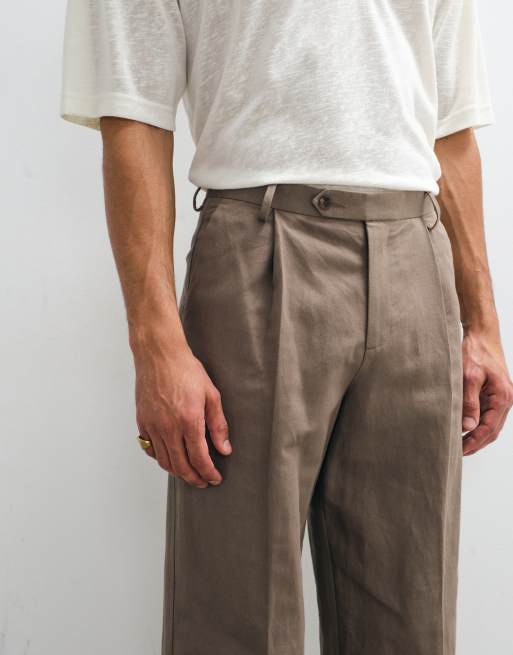 ASOS DESIGN - Pantaloni da abito oversize affusolati in misto lino marrone scuro, 2 di 9