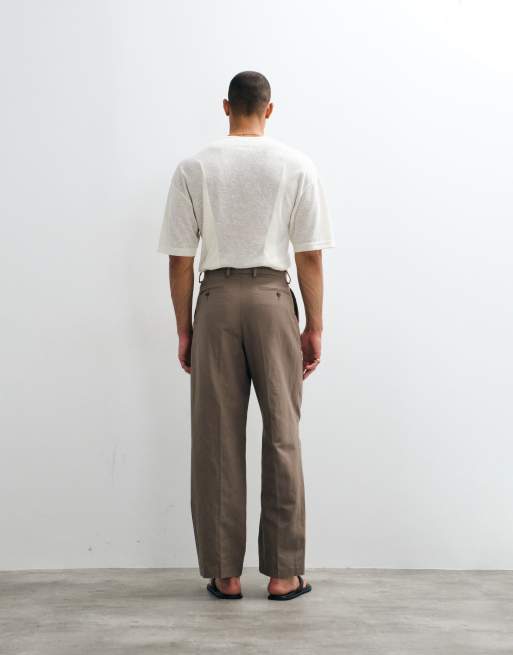 ASOS DESIGN - Pantaloni da abito oversize affusolati in misto lino marrone scuro, 4 di 9