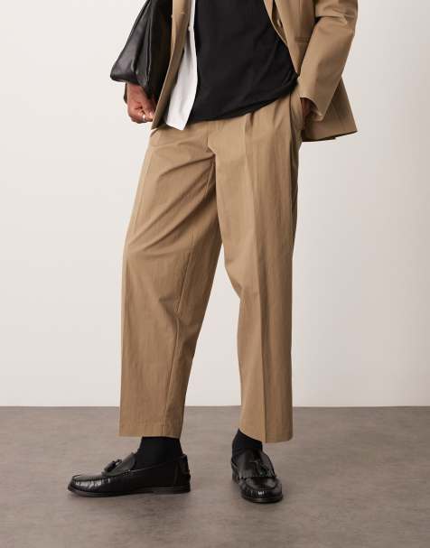 ASOS DESIGN - Pantaloni da abito oversize affusolati in tessuto tecnico kaki con pieghe - view 1
