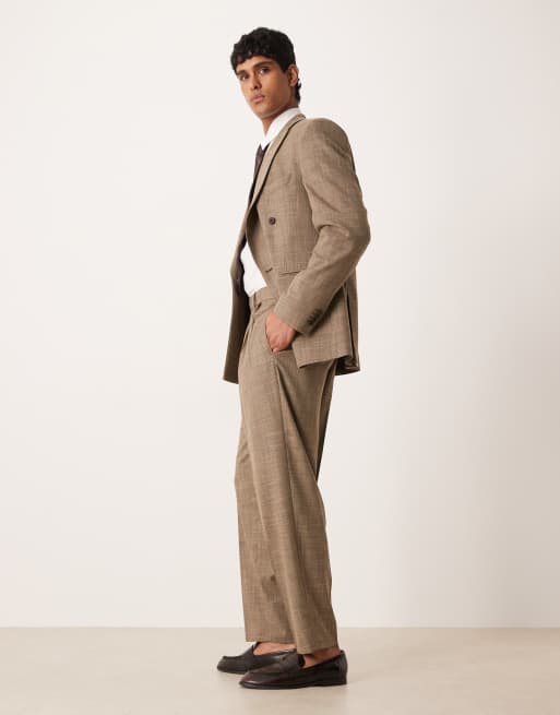 ASOS DESIGN - Pantaloni da abito oversize affusolati marroni a tratteggio incrociato, 3 di 5