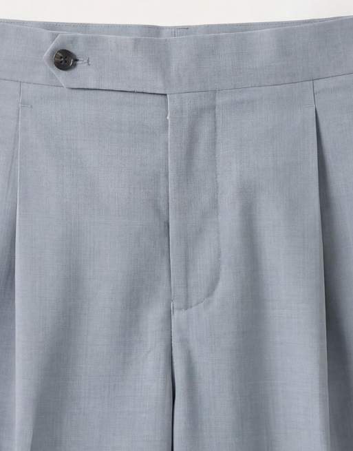 ASOS DESIGN - Pantaloni da abito premium comodi affusolati in lino e lana azzurri, 9 di 9