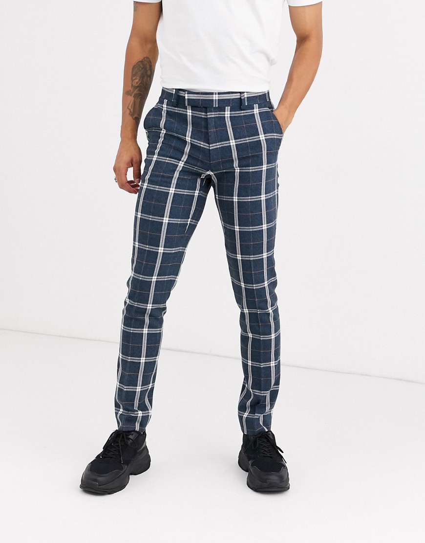 ASOS DESIGN - Pantaloni da abito skinny a quadri blu e bianco