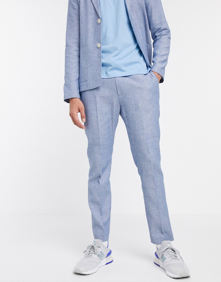 ASOS DESIGN - Pantaloni da abito skinny casual in misto lino blu navy e bianchi