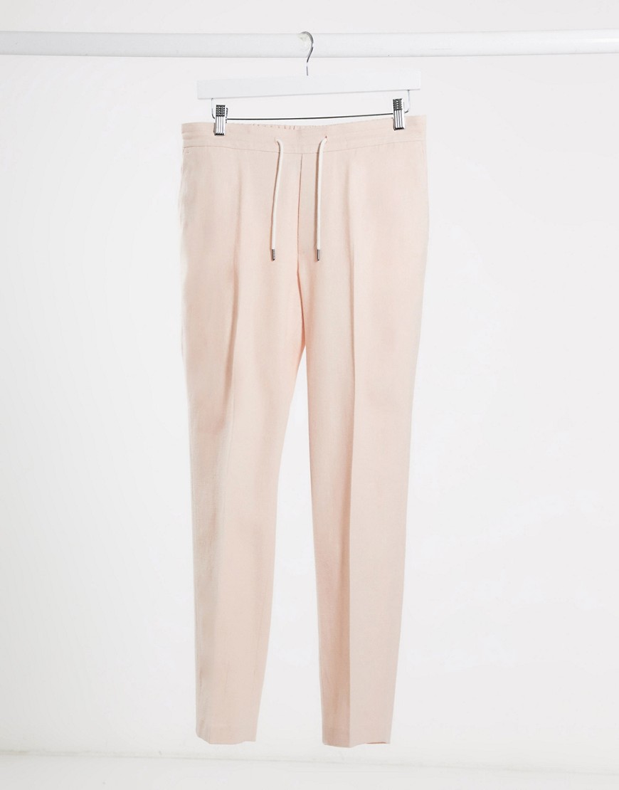 ASOS DESIGN - Pantaloni da abito skinny casual in misto lino rosa
