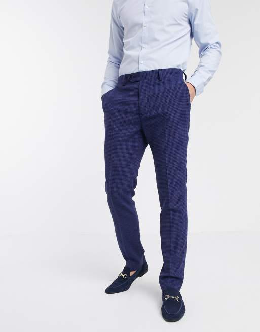  ASOS DESIGN wedding - Abito skinny in misto lana blu micro pied de poule, 3 di 3