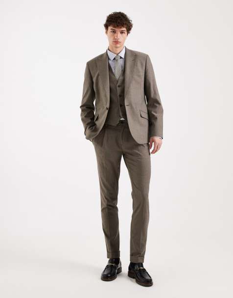 ASOS DESIGN - Pantaloni da abito skinny effetto lana in flanella kaki a spina di pesce - view 1