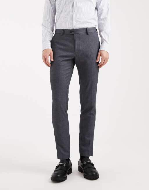 ASOS DESIGN - Pantaloni da abito skinny in misto lana a spina di pesce blu navy, 2 di 5
