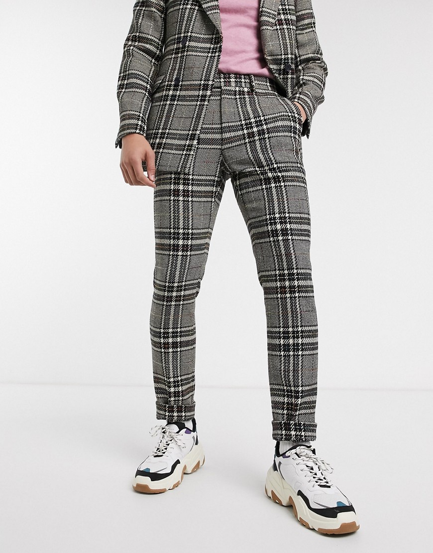 ASOS DESIGN - Pantaloni da abito skinny in misto lana arcobaleno a quadri-Beige