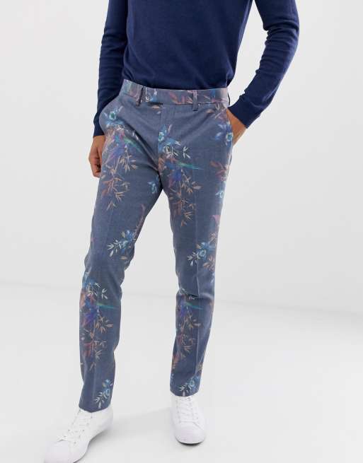 ASOS DESIGN - Abito skinny in misto lana blu a fiori, 3 di 3