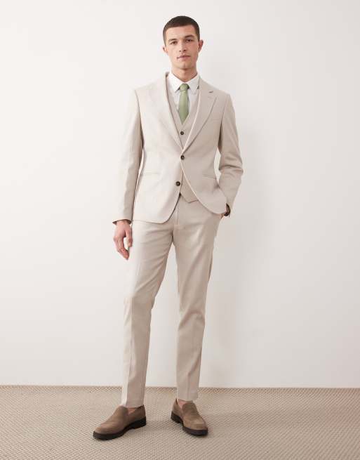 ASOS DESIGN - Abito skinny in misto lino color pietra, 3 di 4