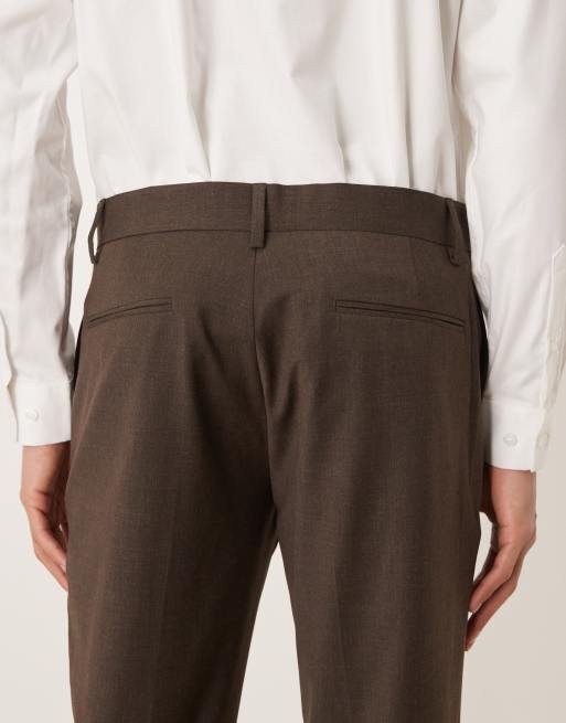 ASOS DESIGN - Pantaloni da abito skinny marrone scuro misto lana lavabili, 5 di 5