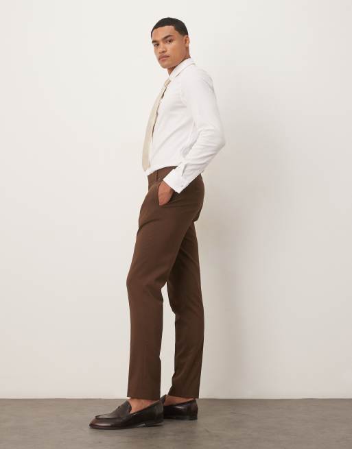 ASOS DESIGN - Pantaloni da abito skinny marrone scuro, 3 di 5