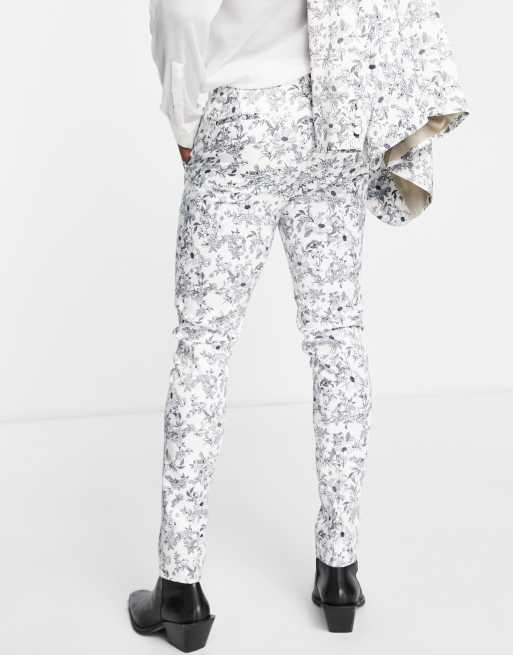 ASOS DESIGN Pantaloni da abito skinny neri e bianchi a fiori ASOS