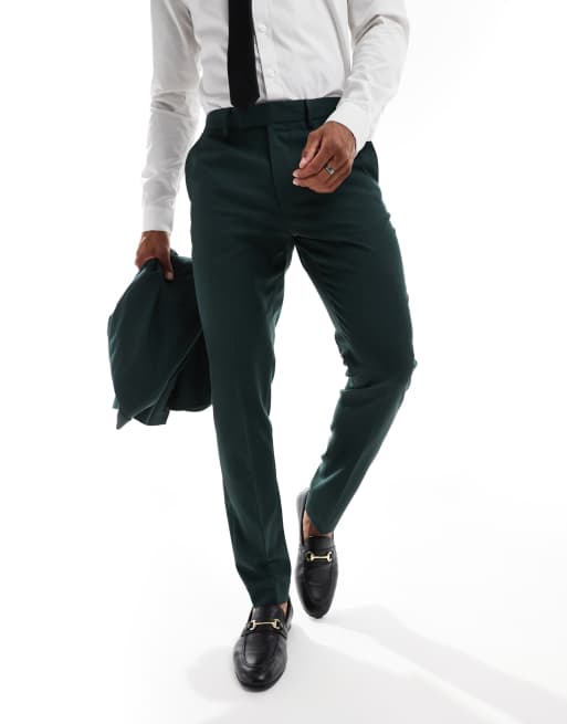 ASOS DESIGN - Pantaloni da abito skinny verde scuro a spina di pesce, 2 di 5