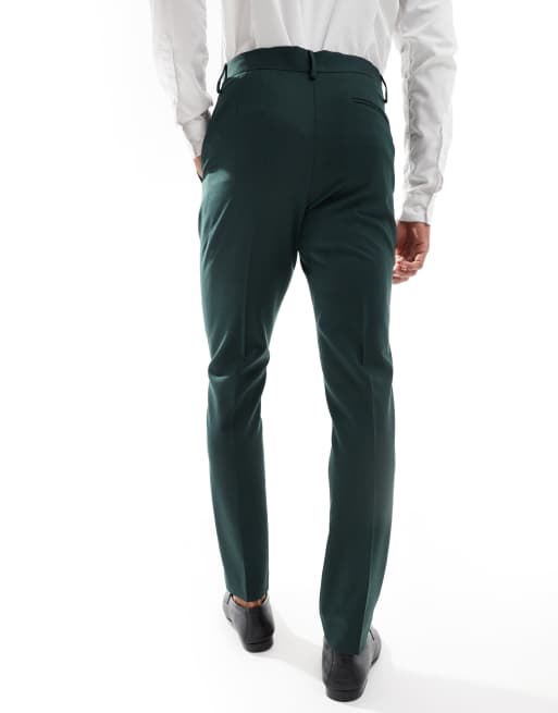 ASOS DESIGN - Pantaloni da abito skinny verde scuro a spina di pesce, 3 di 5