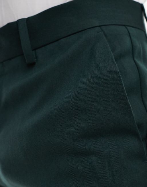 ASOS DESIGN - Pantaloni da abito skinny verde scuro a spina di pesce, 4 di 5