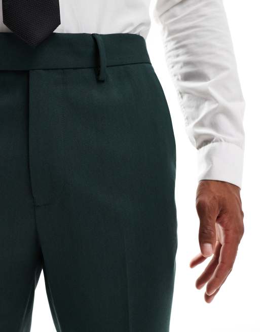 ASOS DESIGN - Pantaloni da abito skinny verde scuro a spina di pesce, 5 di 5