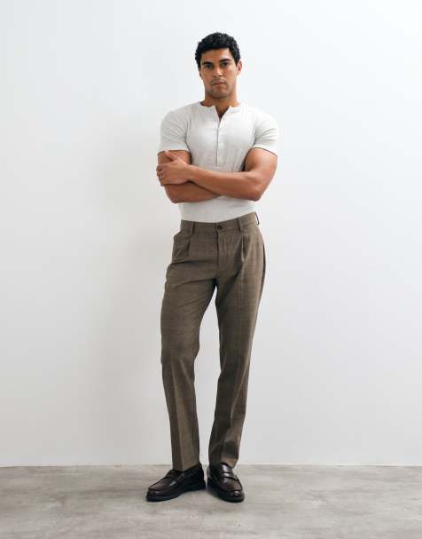 ASOS DESIGN pantaloni da abito slim a quadri glen marroni - view 1