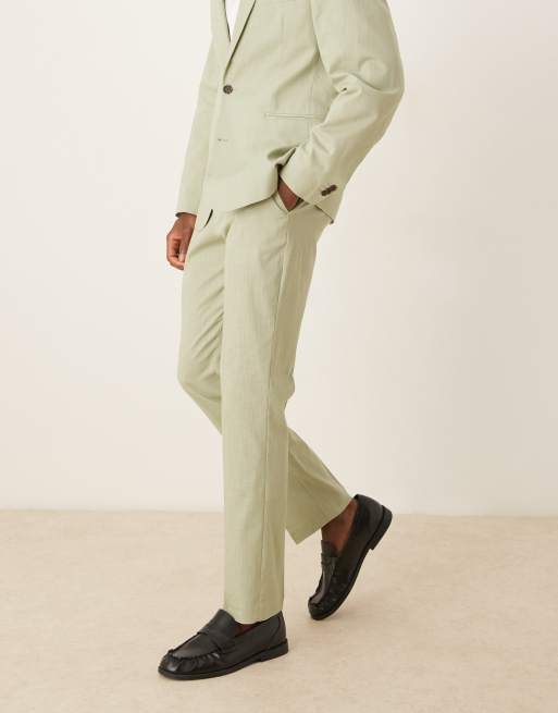 ASOS DESIGN - Pantaloni da abito slim effetto lino con piega frontale verdi, 4 di 5