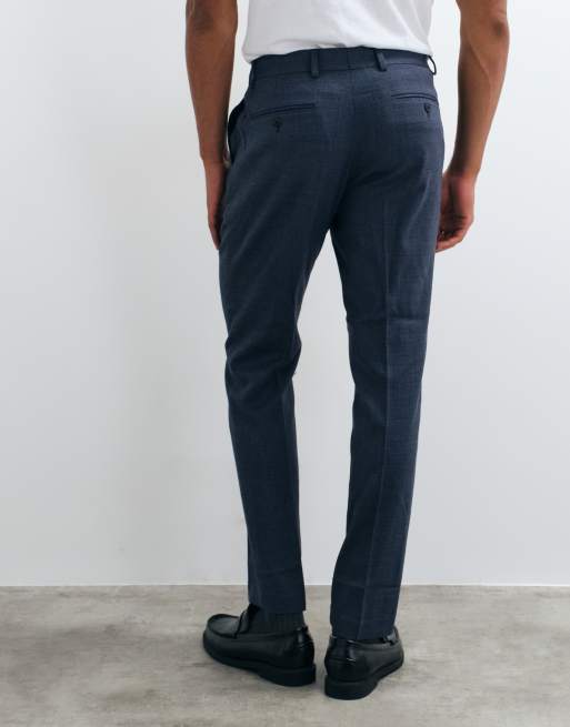 ASOS DESIGN - Pantaloni da abito slim fit in tweed di misto lana blu navy, 3 di 5