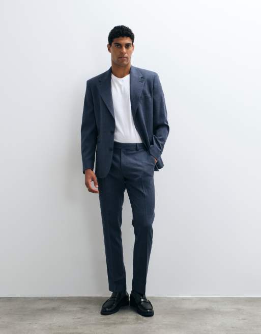 ASOS DESIGN - Pantaloni da abito slim fit in tweed di misto lana blu navy, 4 di 5