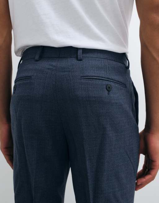 ASOS DESIGN - Pantaloni da abito slim fit in tweed di misto lana blu navy, 5 di 5