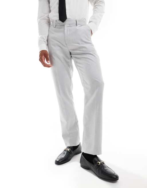 ASOS DESIGN - Pantaloni da abito slim grigi a spina di pesce