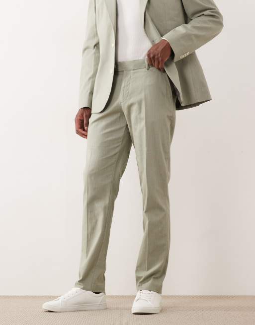 ASOS DESIGN - Pantaloni da abito slim in 100% cotone effetto lino verde chiaro, 2 di 5