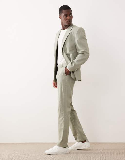 ASOS DESIGN - Pantaloni da abito slim in 100% cotone effetto lino verde chiaro, 3 di 5