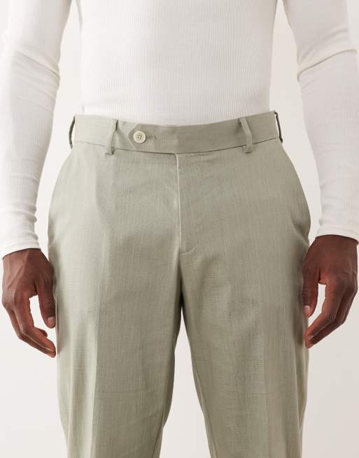ASOS DESIGN - Pantaloni da abito slim in 100% cotone effetto lino verde chiaro, 4 di 5