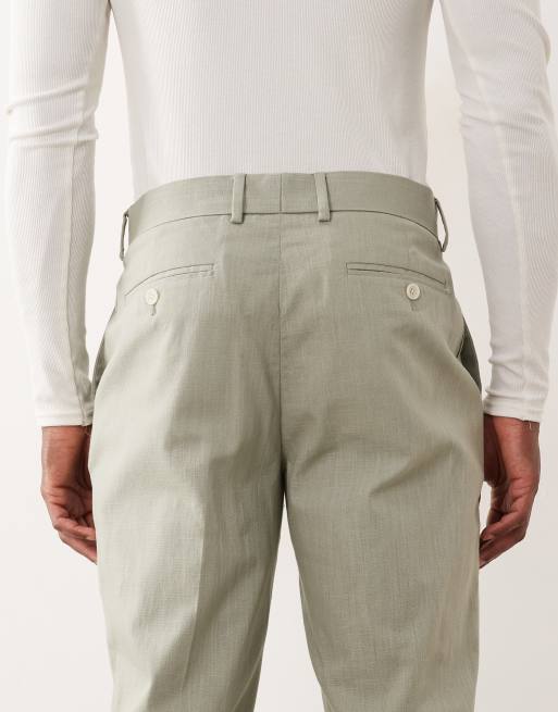 ASOS DESIGN - Pantaloni da abito slim in 100% cotone effetto lino verde chiaro, 5 di 5
