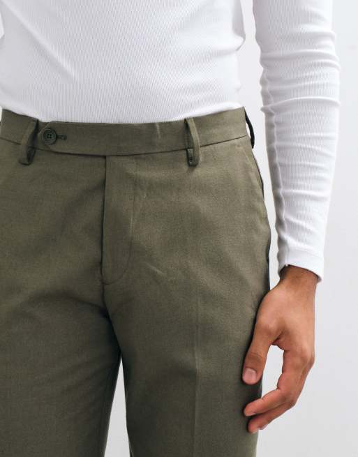 ASOS DESIGN pantaloni da abito slim in flanella verde oliva, 2 di 5