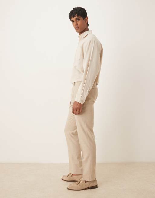ASOS DESIGN - Pantaloni da abito slim in misto lana color pietra, 3 di 5